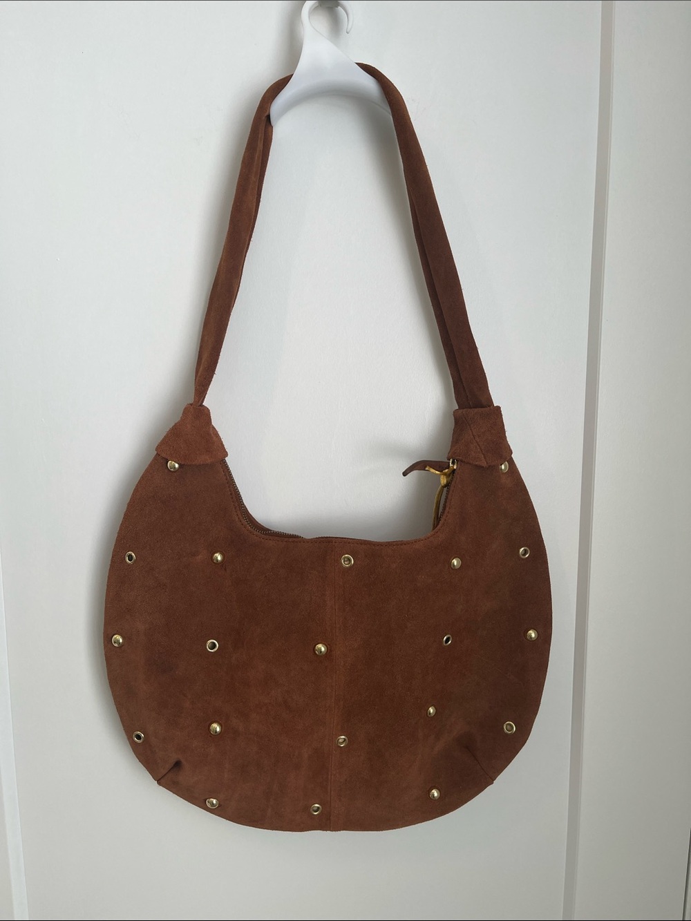 NWT Corder London Brown Suede Gold-Studded Shoulder Bag - Picture 2 of 11